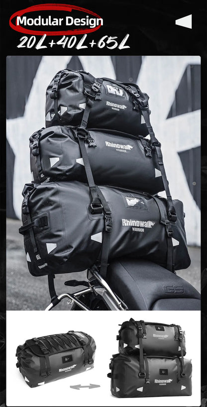 Rhinowalk Motorcycle Back Seat Bag Waterproof 20L/40L/65L Motorbike Saddlebag Travel Luggage MOLLE Expansion Panel Riding Pack