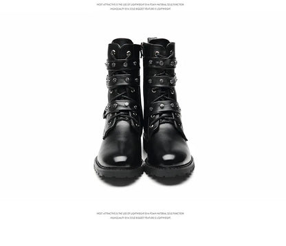 Winter new men's warm PU boots men's high top military boots rivet motorcycle boots motocross shoes