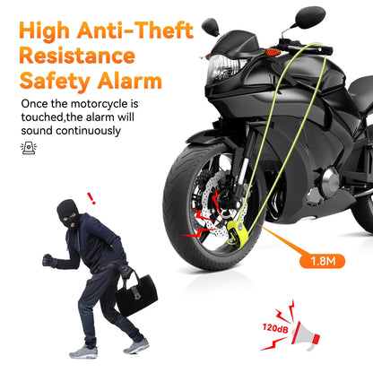 Motorcycle Alarm Lock 110dB - additional angle showing motorcycle disc lock features and details