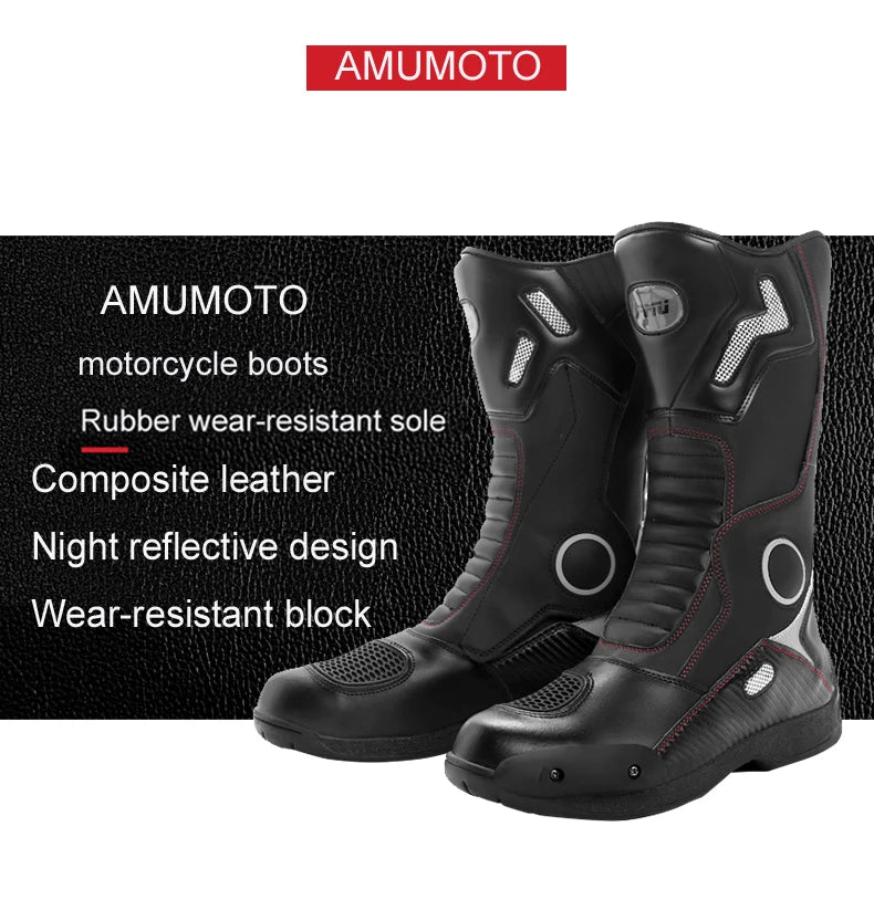 AMUMOTO Motorcycle Riding Boots Men's And Women's Pull Motorcycle