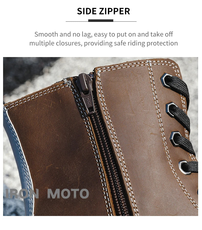 Winter Motorcycle Shoes Men Cruiser Boots Motocross Boots Motorbike Tall Boots Portland Shoes for Worker Adventure Black Leather