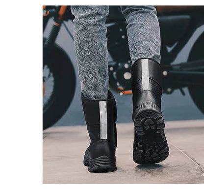 Retro New Winter Motorcycle Boots Waterproof Motocross Boots Black Motorcycle Racing Mid-Calf Shoes Men Leather Moto Boot