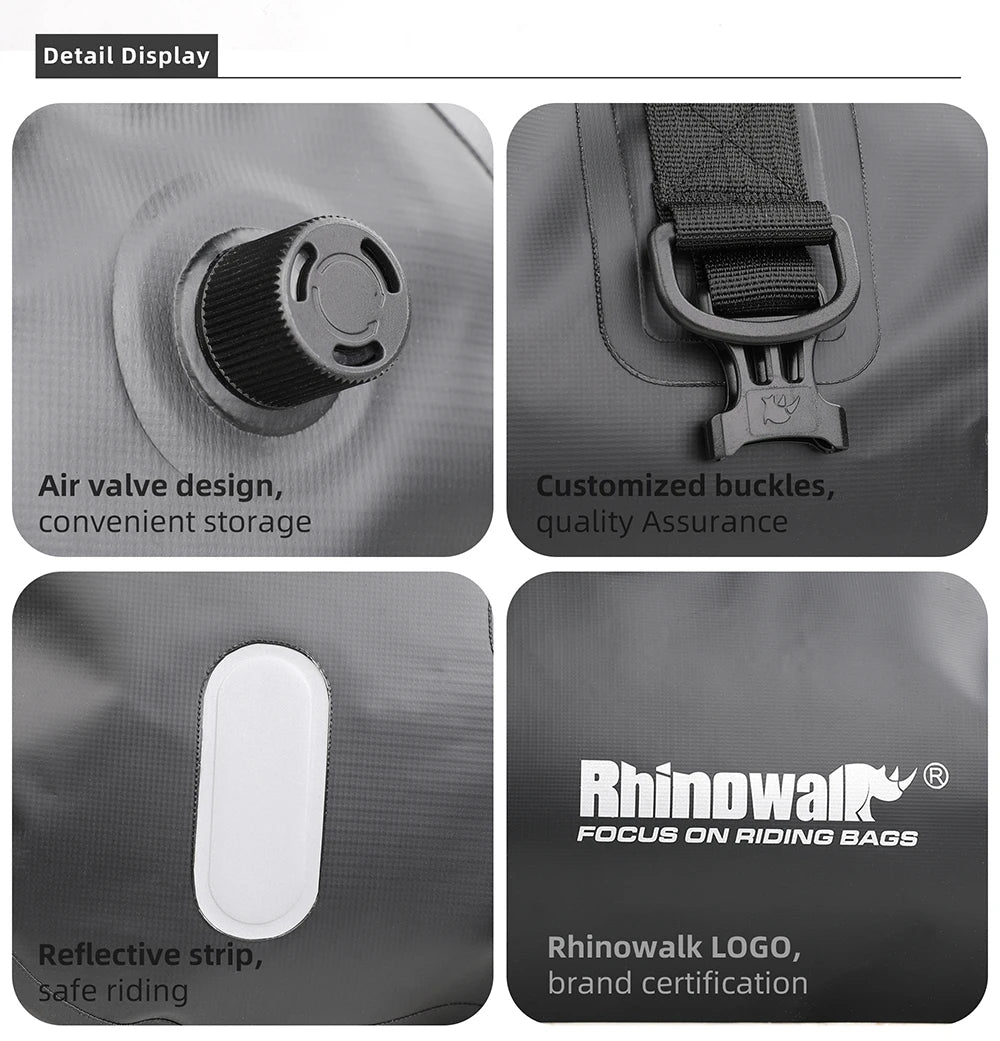 Rhinowalk Tail Bag 45L - additional detail showing motorcycle tail bag features and details