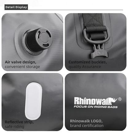 Rhinowalk Tail Bag 45L - additional detail showing motorcycle tail bag features and details