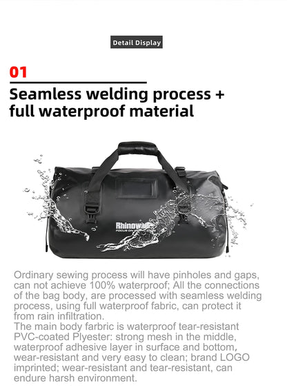 Rhinowalk Tail Bag 45L - front view showing motorcycle tail bag features and details