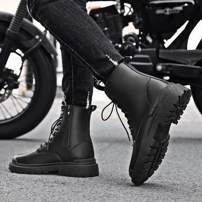Black Men's Casual Leather Boots Fashion Winter Men Work Boot Mens