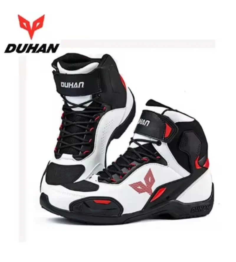 DUHAN Male Boots for Motorcycle Waterproof Anti Slip Fall Prevention Mid Top Men Leather Riding Shoes Autumn Winter Cycling Shoe