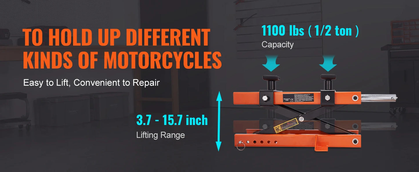 SucceBuy Motorcycle Lift 1100 LBS Motorcycle Scissor Lift Jack with Safety Pin Steel Motorcycle Jack Hoist Stand for Motorbike