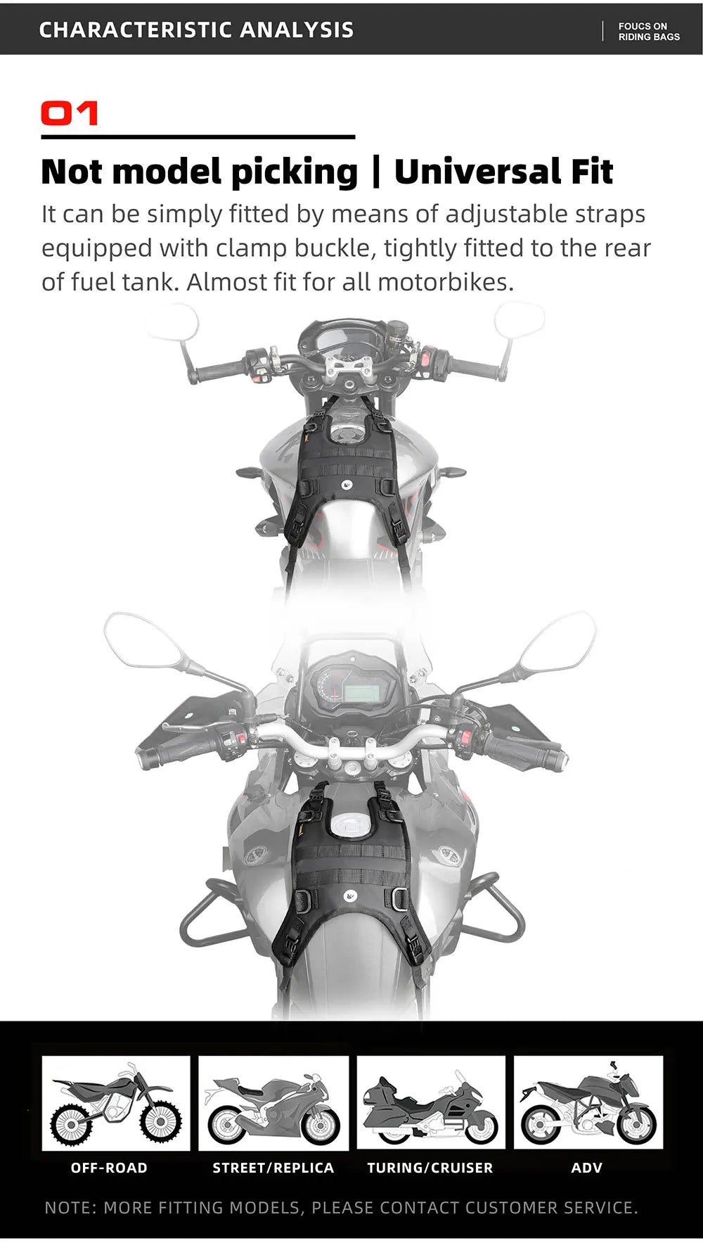 Rhinowalk Tank Bag - back view showing motorcycle tank bag features and details