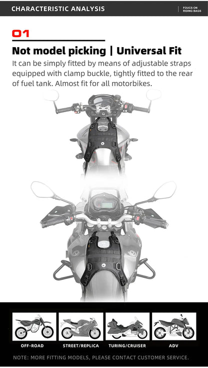 Rhinowalk Tank Bag - back view showing motorcycle tank bag features and details