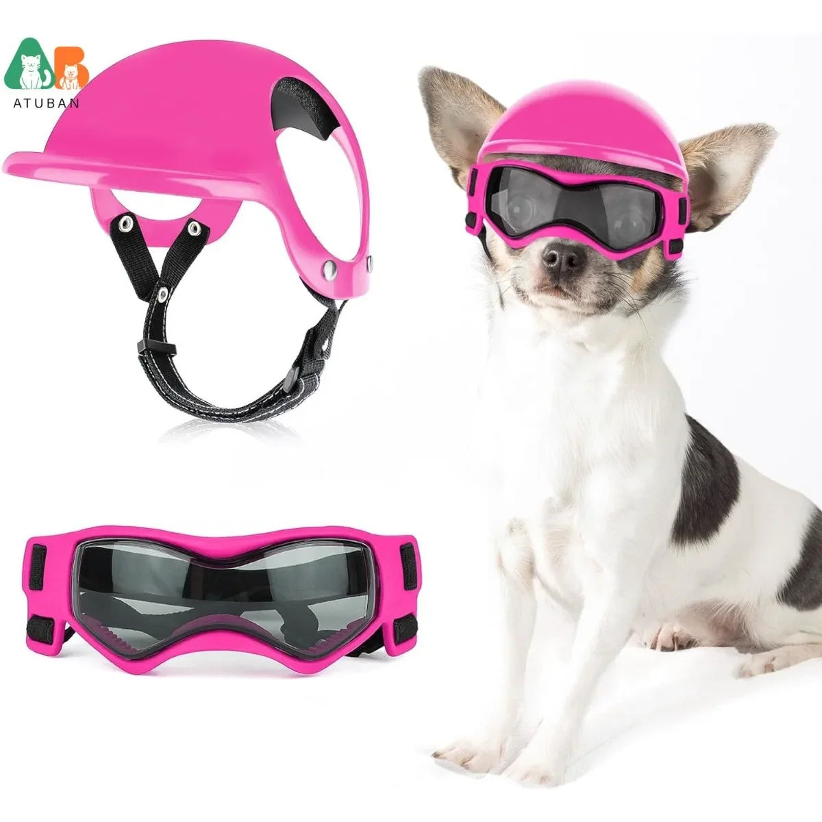 ATUBAN Dog Helmet and Dog Goggles for Small Dogs-Pet Motorcycle