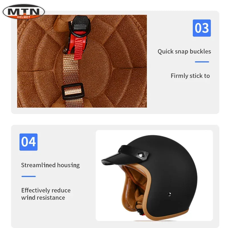 Vintage Half Face Helmet | DOT Certified & Leather - Image 12