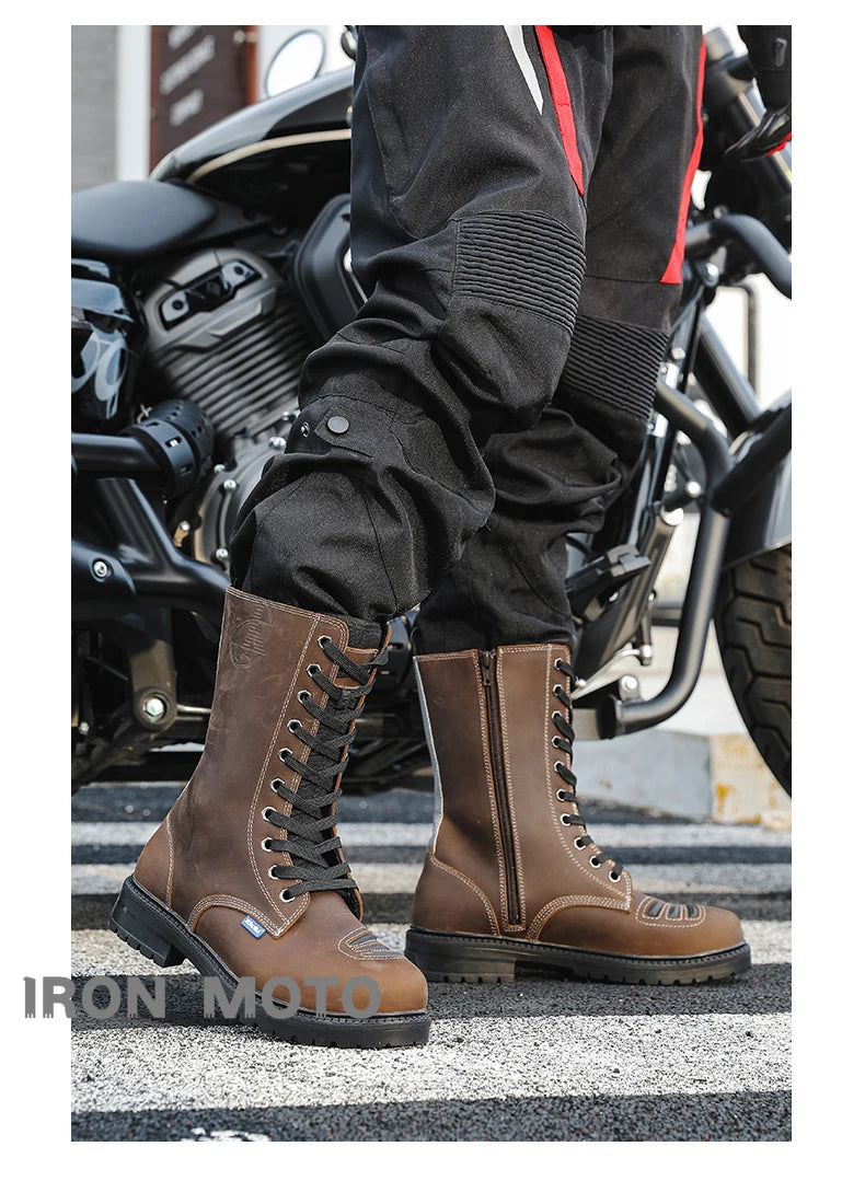 Winter Motorcycle Shoes Men Cruiser Boots Motocross Boots Motorbike Tall Boots Portland Shoes for Worker Adventure Black Leather