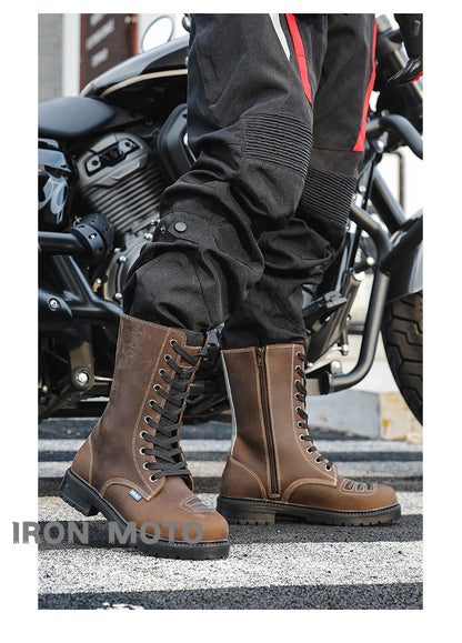 Winter Motorcycle Shoes Men Cruiser Boots Motocross Boots Motorbike Tall Boots Portland Shoes for Worker Adventure Black Leather