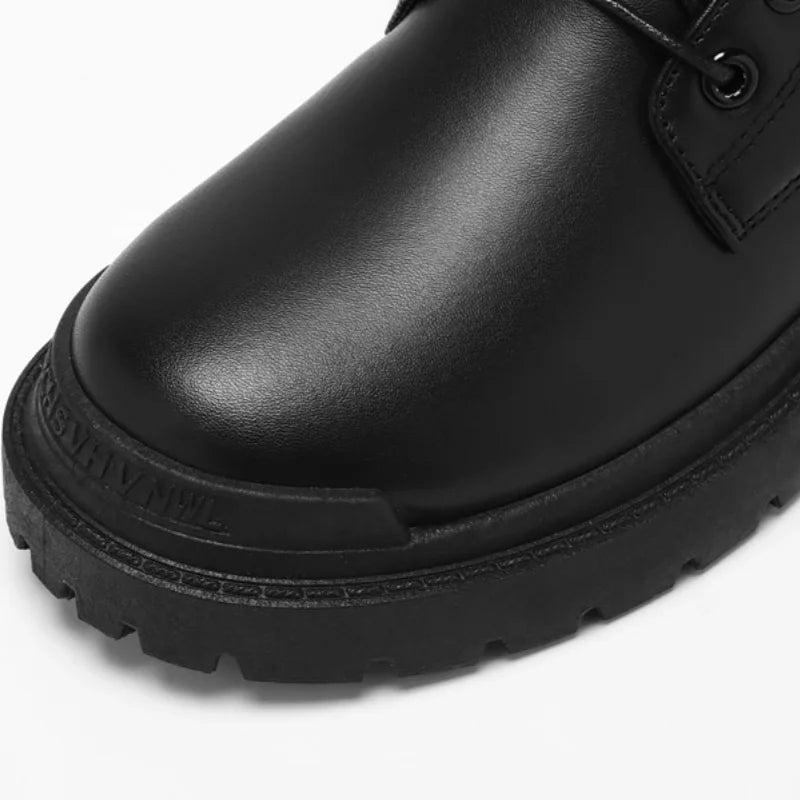 Black Men's Casual Leather Boots Fashion Winter Men Work Boot Mens