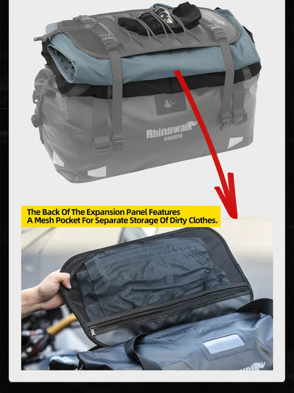 Rhinowalk Motorcycle Back Seat Bag Waterproof 20L/40L/65L Motorbike Saddlebag Travel Luggage MOLLE Expansion Panel Riding Pack