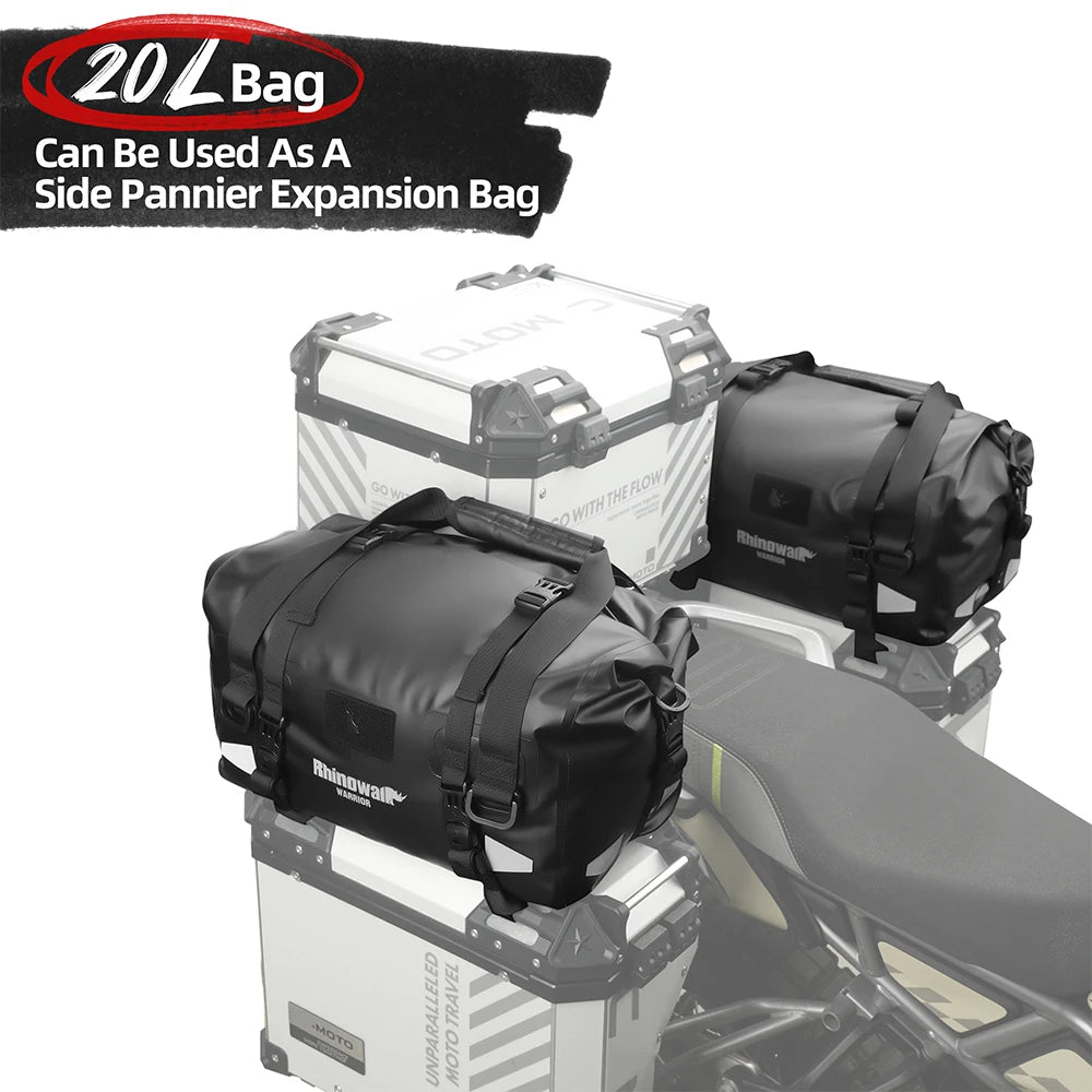 Rhinowalk Motorcycle Back Seat Bag Waterproof 20L/40L/65L Motorbike Saddlebag Travel Luggage MOLLE Expansion Panel Riding Pack