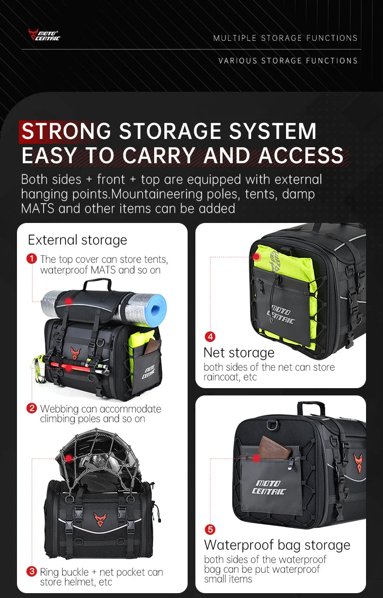 Motorcycle Waterproof Motorcycle Rear Seat Bag 35-50L Helmet Bag High Capacity Motor Tail SaddleBag Rider Backpack