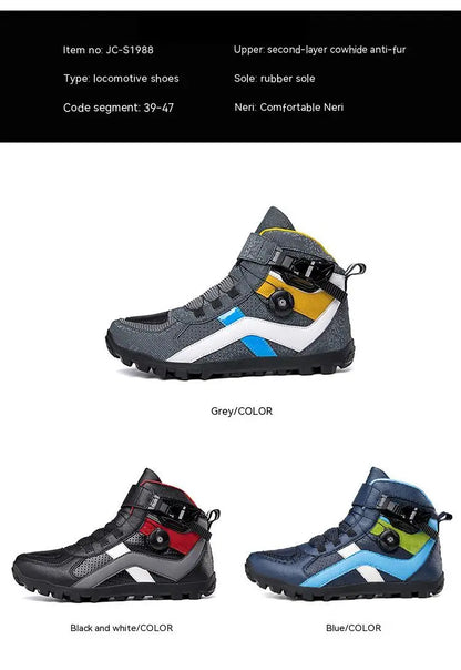 Hendersonshop Men Motorcycle boots Breathable Anti-fall Rider Road Racing BOA lacing