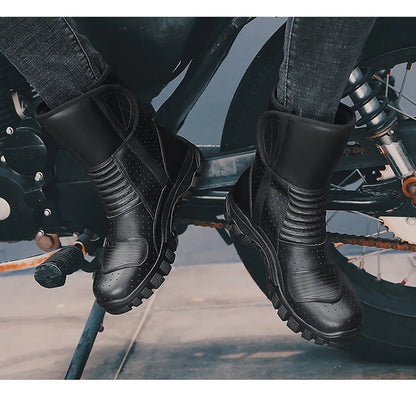 Retro New Winter Motorcycle Boots Waterproof Motocross Boots Black Motorcycle Racing Mid-Calf Shoes Men Leather Moto Boot