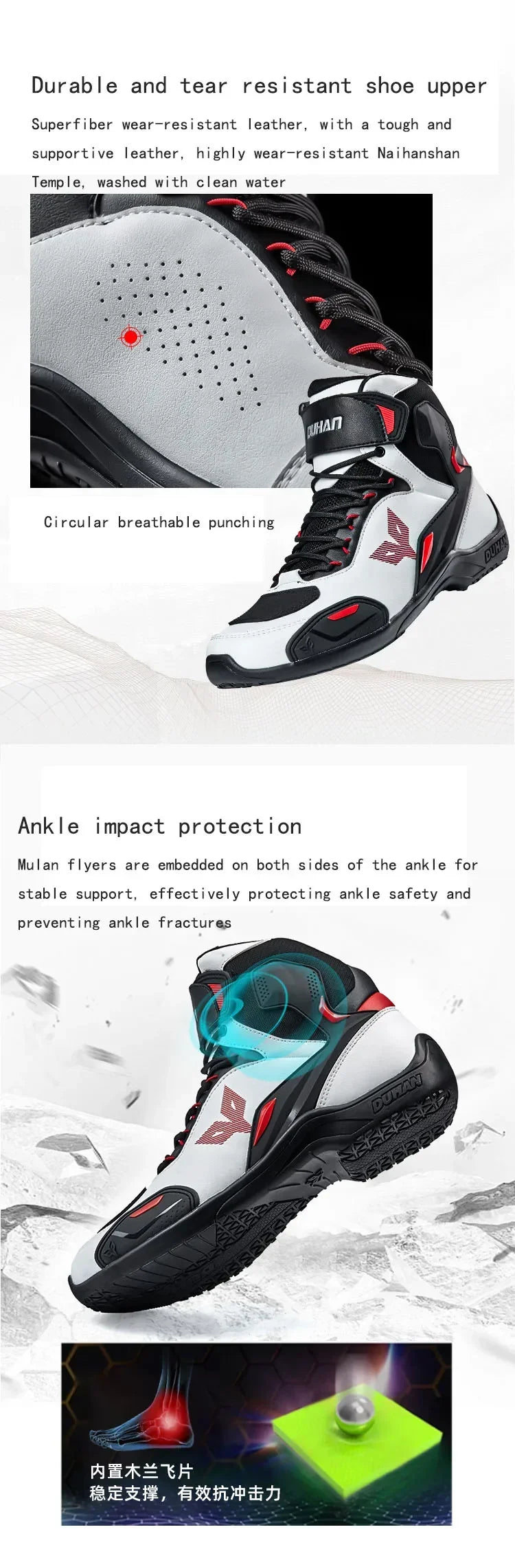 DUHAN Male Boots for Motorcycle Waterproof Anti Slip Fall Prevention Mid Top Men Leather Riding Shoes Autumn Winter Cycling Shoe