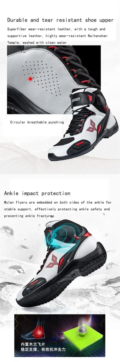 DUHAN Male Boots for Motorcycle Waterproof Anti Slip Fall Prevention Mid Top Men Leather Riding Shoes Autumn Winter Cycling Shoe