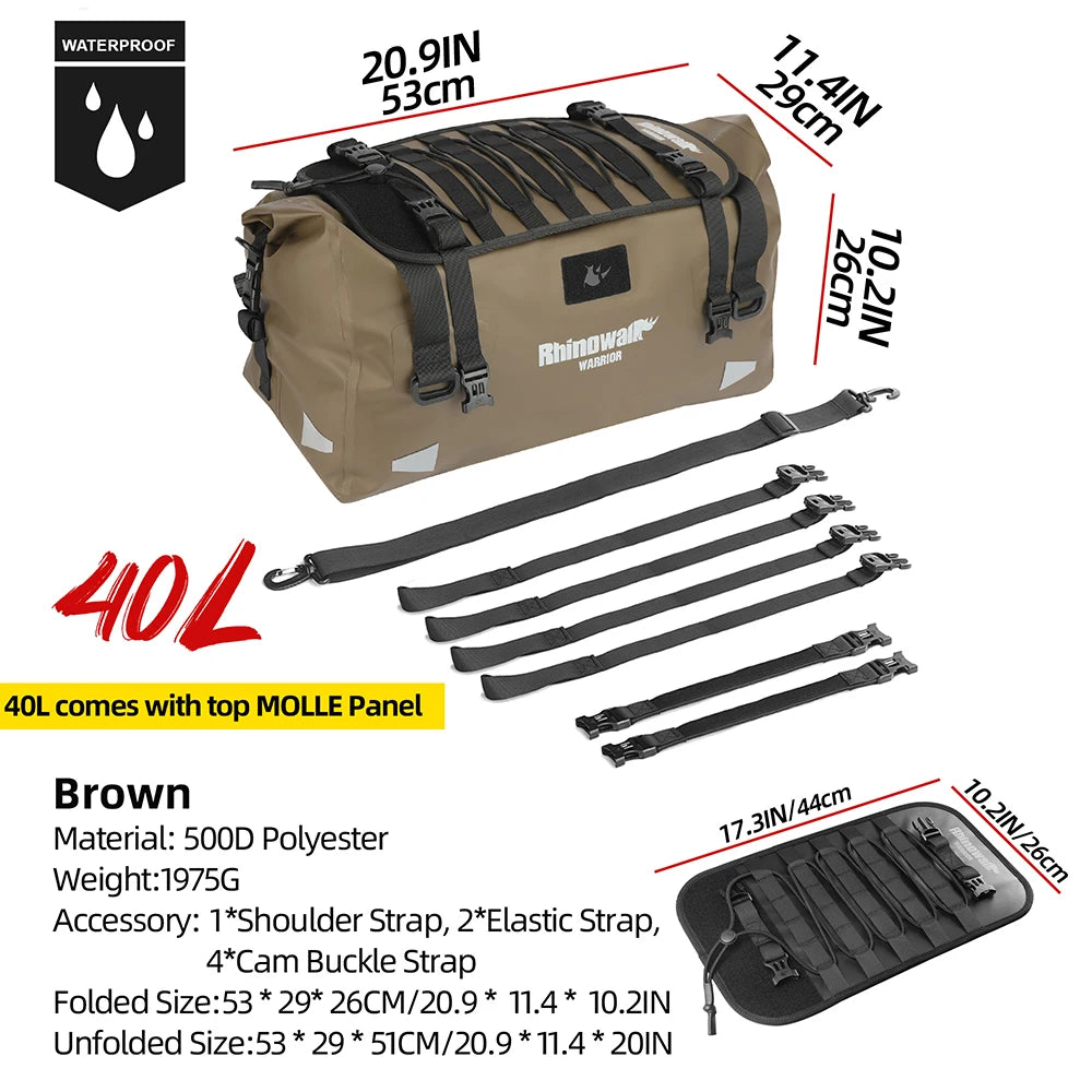 Rhinowalk Motorcycle Tail Bag 20/40/65L Waterproof Motorcycle Backpack Motor Pannier Rear Seat Bag Motorbike Luggage Accessories