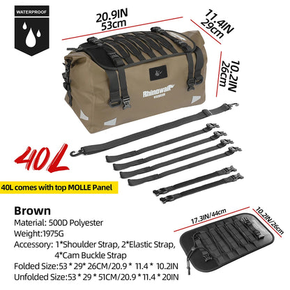 Rhinowalk Motorcycle Tail Bag 20/40/65L Waterproof Motorcycle Backpack Motor Pannier Rear Seat Bag Motorbike Luggage Accessories