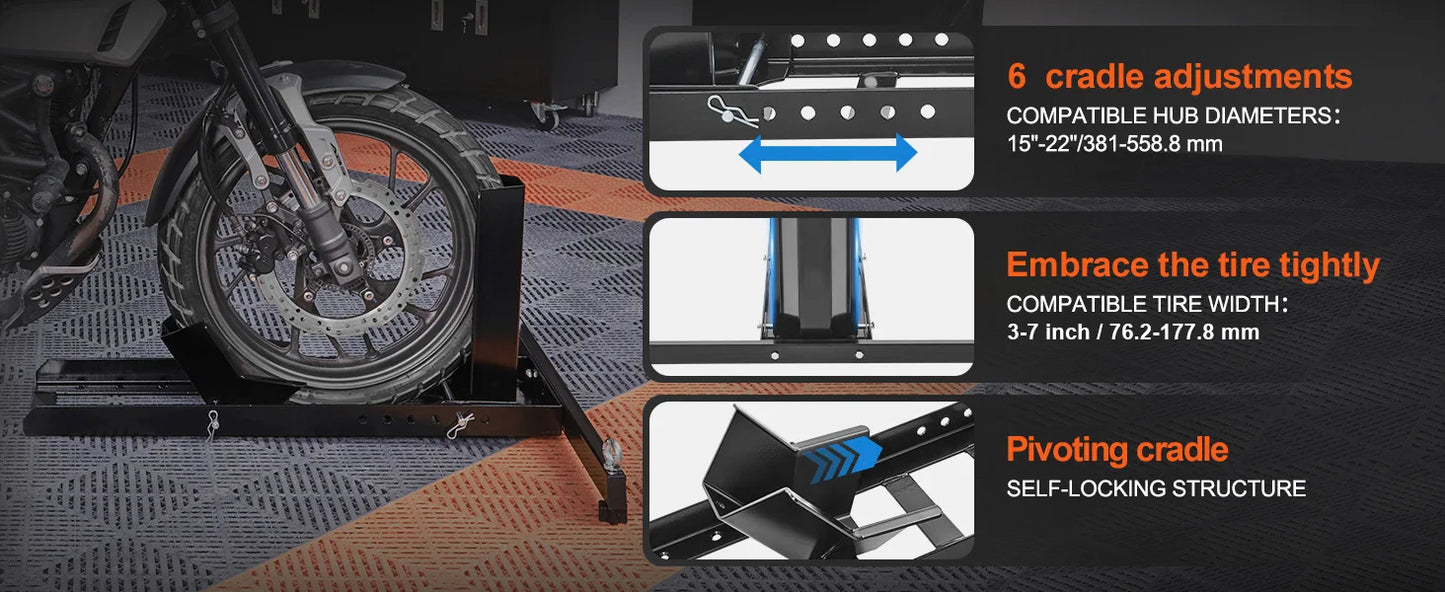 SucceBuy Motorcycle Wheel Chock Upright 1800lbs Heavy-duty Steel Motorcycle Front Wheel Stand with Adjustable Hole For Motorbike