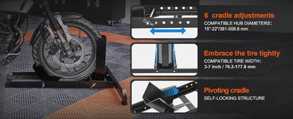 SucceBuy Motorcycle Wheel Chock Upright 1800lbs Heavy-duty Steel Motorcycle Front Wheel Stand with Adjustable Hole For Motorbike