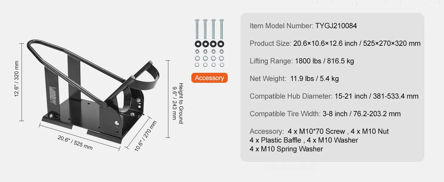 SucceBuy Motorcycle Wheel Chock Upright 1800lbs Heavy-duty Steel Motorcycle Front Wheel Stand with Adjustable Hole For Motorbike