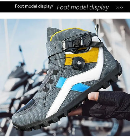 Hendersonshop Men Motorcycle boots Breathable Anti-fall Rider Road Racing BOA lacing