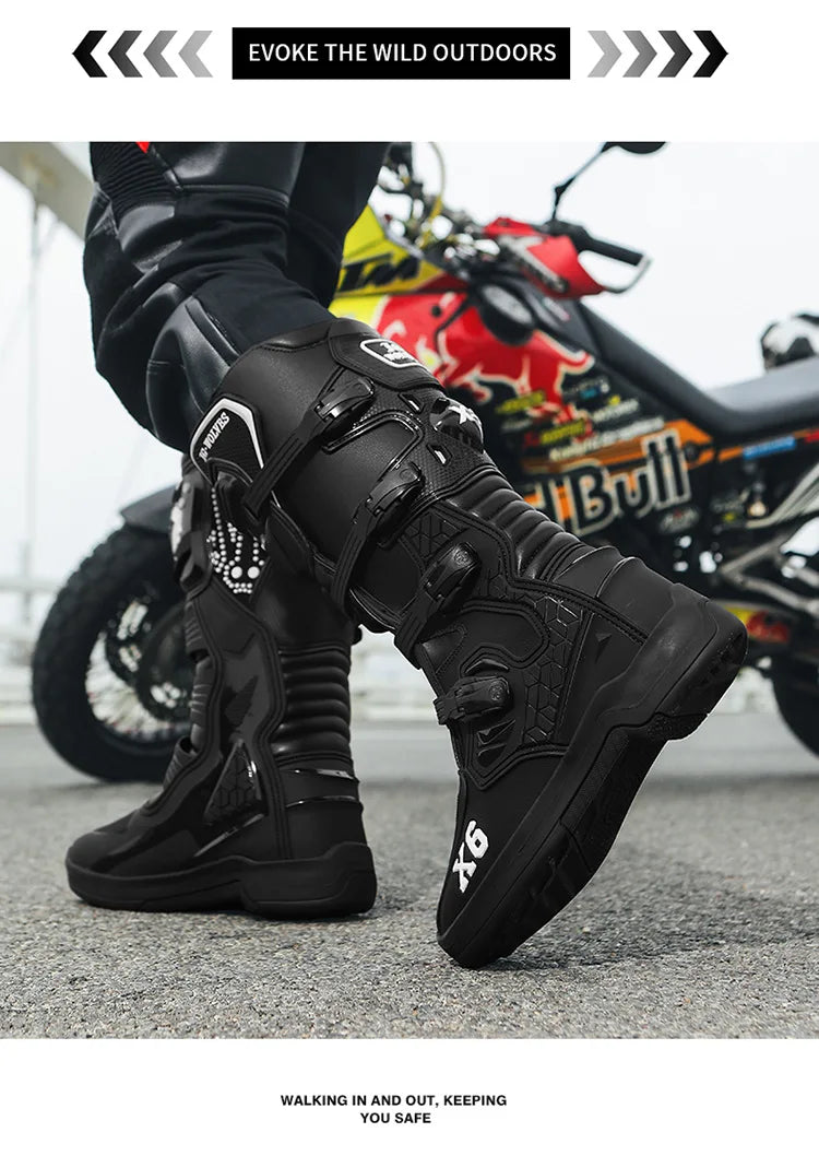 Motorcycle Boot Men Women Riding Mid-Calf Ankle Protective Shoes Moto Motorbike Equipment Racing Long Motorcycle Boots Men