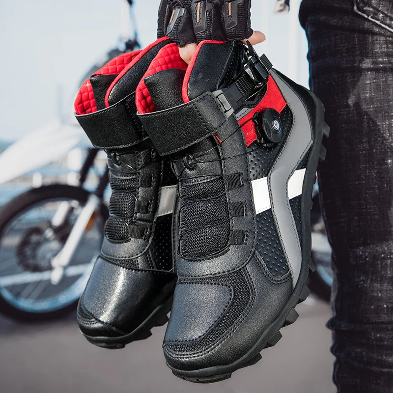 Hendersonshop Men Motorcycle boots Breathable Anti-fall Rider Road Racing BOA lacing