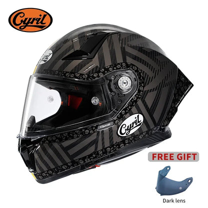 Full Face Motorcycle Helmet, Carbon Fiber Tail Wing Multiple Gear Adjustment, Unisex Helmet DOT ECE Approved
