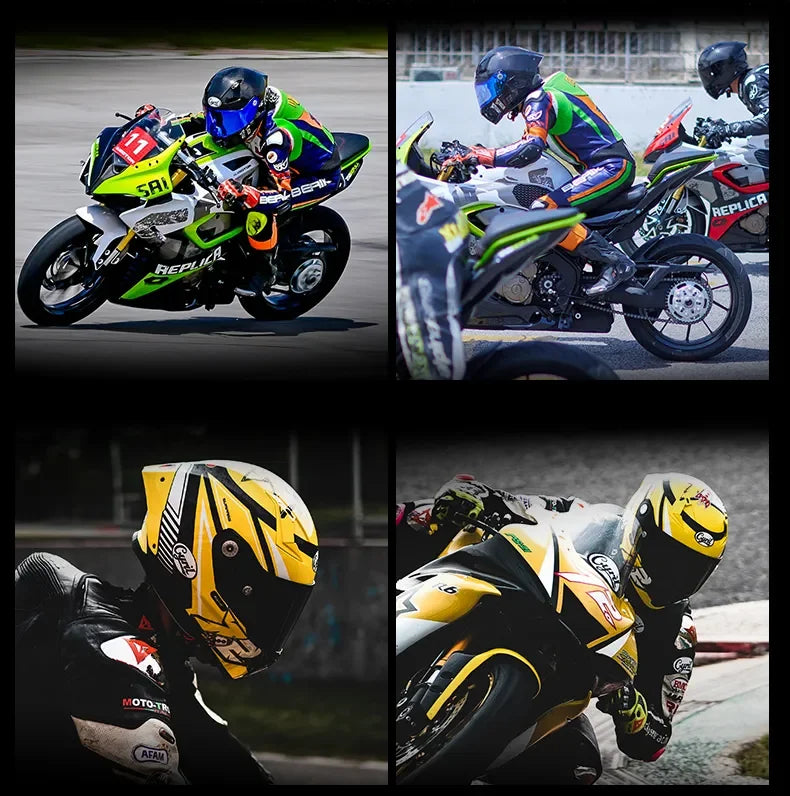 Full Face Motorcycle Helmet, Carbon Fiber Tail Wing Multiple Gear Adjustment, Unisex Helmet DOT ECE Approved