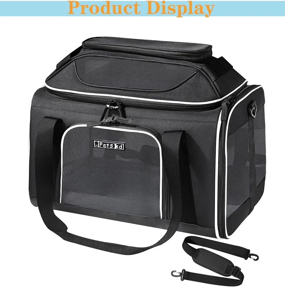 Petskd Top-Expandable Pet Carrier Major USA Airlines Approved Soft Small Dog Cat Carrier with Safety Zipper and AntiScratch Mesh