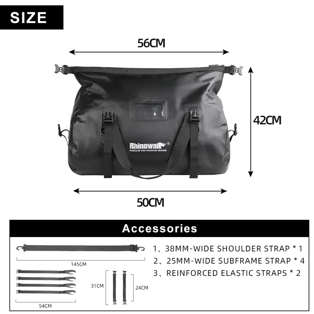 Rhinowalk Tail Bag 45L - additional detail showing motorcycle tail bag features and details