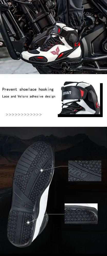 DUHAN Male Boots for Motorcycle Waterproof Anti Slip Fall Prevention Mid Top Men Leather Riding Shoes Autumn Winter Cycling Shoe