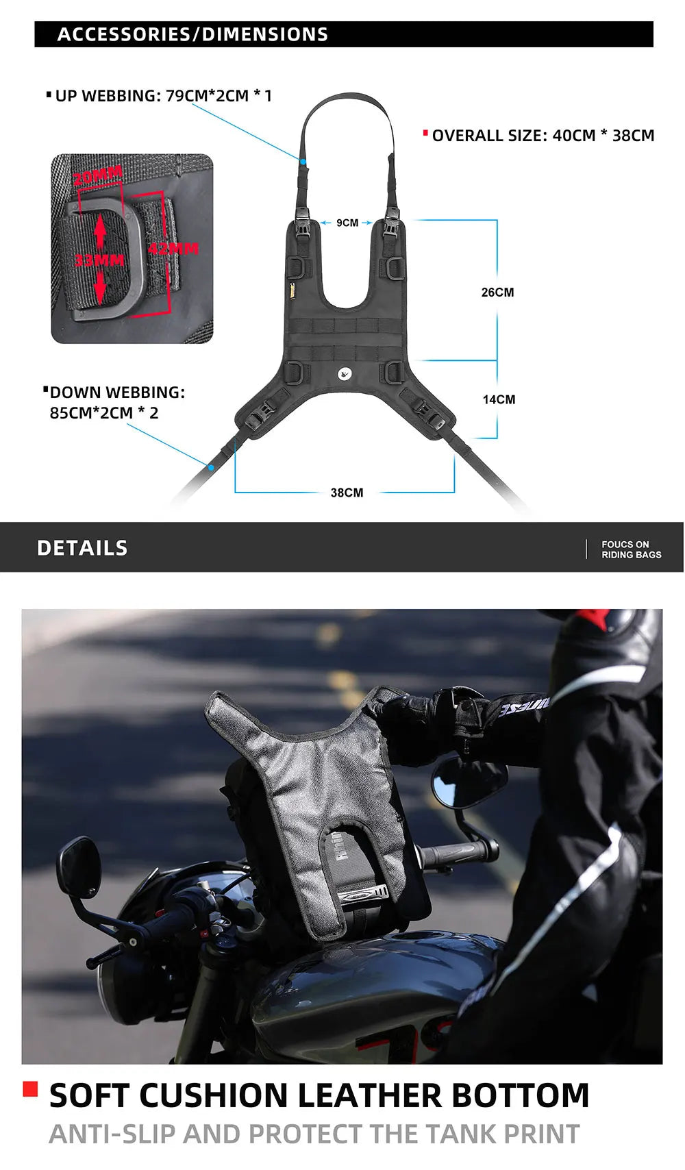 Rhinowalk Tank Bag - additional view showing motorcycle tank bag features and details