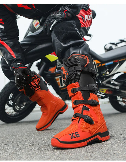 Motorcycle Boot Men Women Riding Mid-Calf Ankle Protective Shoes Moto Motorbike Equipment Racing Long Motorcycle Boots Men