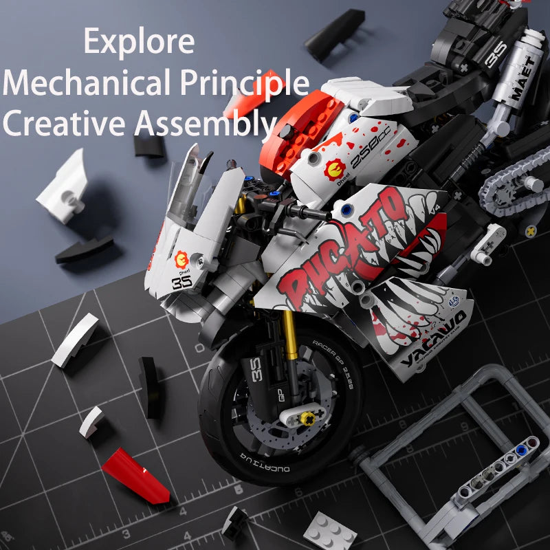 Hendersonshop Technical V4 Motorcycle Building Blocks Set Famous Super Motorbike Model