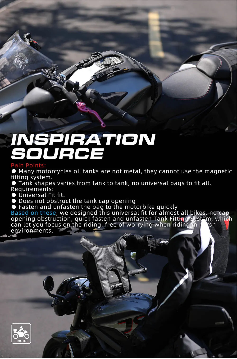 Rhinowalk Tank Bag - front view showing motorcycle tank bag features and details