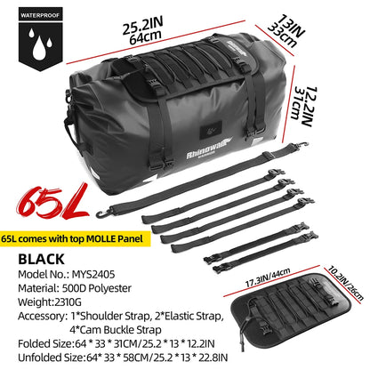 Rhinowalk Motorcycle Tail Bag 20/40/65L Waterproof Motorcycle Backpack Motor Pannier Rear Seat Bag Motorbike Luggage Accessories