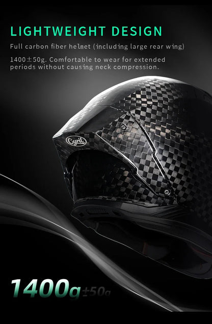 Full Face Motorcycle Helmet, Carbon Fiber Tail Wing Multiple Gear Adjustment, Unisex Helmet DOT ECE Approved