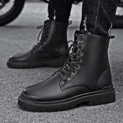 Black Men's Casual Leather Boots Fashion Winter Men Work Boot Mens