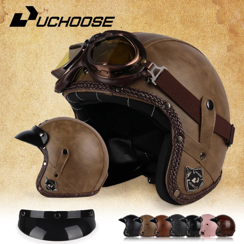Uchoose Vintage Half Face Helmet | Leather | Henderson Shop