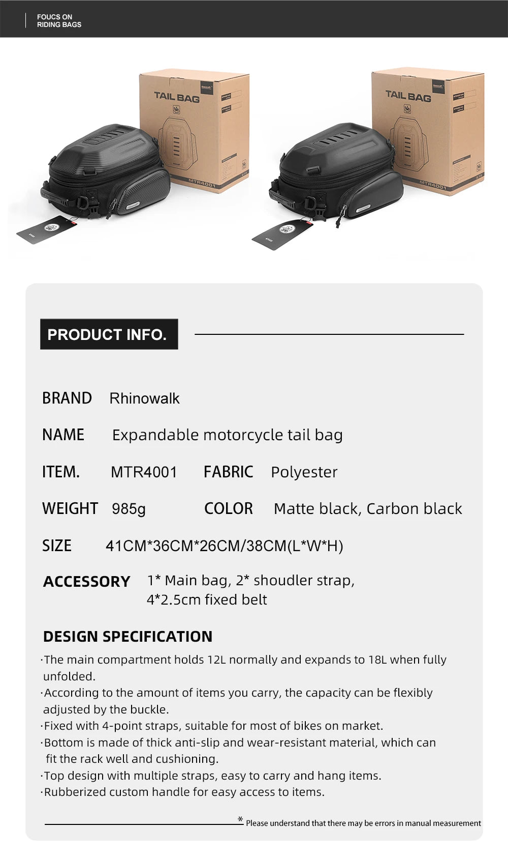 Rhinowalk Hard Shell Pannier - usage view showing motorcycle pannier bag features and details