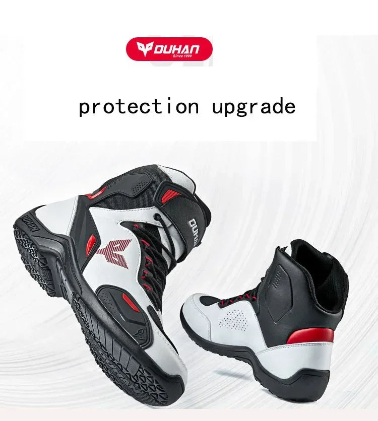 DUHAN Male Boots for Motorcycle Waterproof Anti Slip Fall Prevention Mid Top Men Leather Riding Shoes Autumn Winter Cycling Shoe