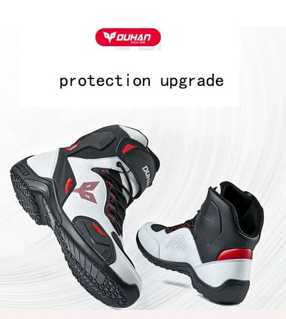 DUHAN Male Boots for Motorcycle Waterproof Anti Slip Fall Prevention Mid Top Men Leather Riding Shoes Autumn Winter Cycling Shoe